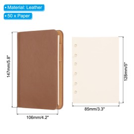 PATIKIL 6 Ring Binder Cover A7 Leather Notebook Binder Mini Refillable Loose Leaf Personal Planner with 50 Sheets, Brown