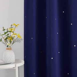 NICETOWN Star Cutout Blackout Curtains for Kid's Bedroom, Grommet Thermal Insulated Room Darkening Nursery Curtains for Living Room, 1 Panel, 42 x 63 inches, Navy Blue