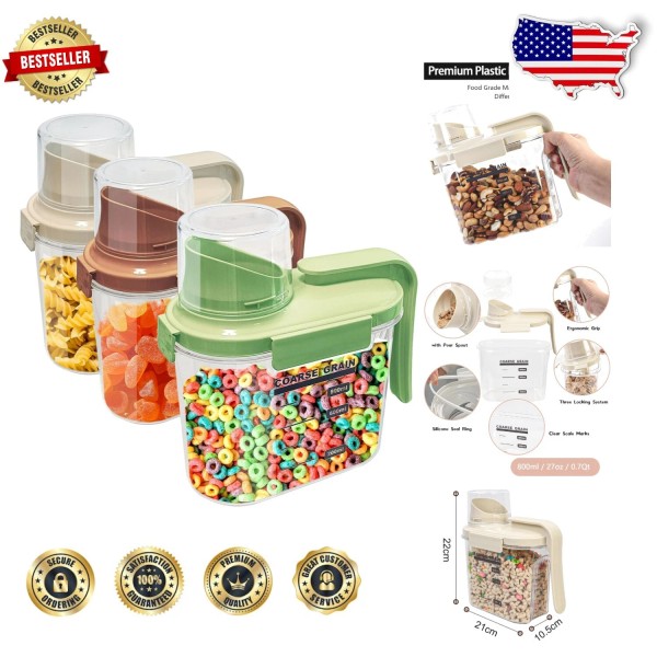 Portable Airtight Cereal Dispenser Set - 0.8L Canisters with Easy