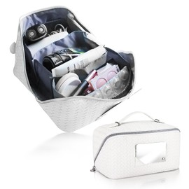 Dogman's Cloud Club Unisex Travel Makeup Bag with Mirror – Waterproof 3-Layer Toiletry Organizer for Women & Men, Large Capacity Cosmetic Case for Dorm, Skincare, Hair Tools & Family Travel