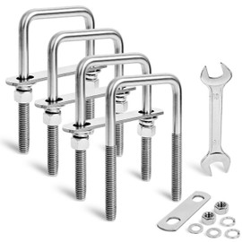 SRZTXU 4 Sets Heavy Duty Square u Bolts M12 Thread Size,304 Stainless Steel u-Bolts 2-1/16" W x 4-1/2" L,with Nuts,Bolt Plate and washers (4, M12 x 2-1/16" W x 4-1/2" L)