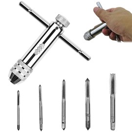 Tap, T-Handle Tap Cutter, Tool Holder with Sliding Handle, Ratchet Tap, Adjustable T-type Tap with 5 Pieces M3 M4 M5 M6 M8 3 mm-8 mm Machine Thread