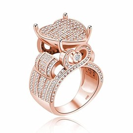 Uloveido Womens Luxurious Simulated Diamond Cluster Big Heart Exaggerated Party Prom Ring Rose Gold Plated (Rose Gold, Size 11)