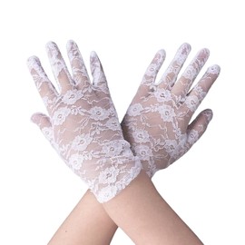 Women Short Elegant Lace Gloves, Ladies Floral Lace Gloves Vintage Opera Gloves for Evening Wedding Tea Party
