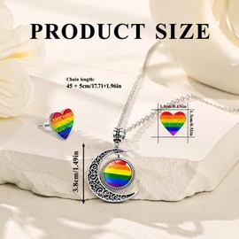 QCWN Pride Jewelry Set for Women Rainbow Heart Earrings and 925 Sterling Silver Pendant Necklace LGBTQ Lesbian Accessories Cute Y2K Gay Gifts