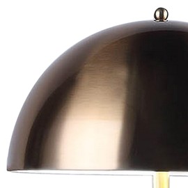 Benjara Aria 21 Inch Table Lamp, Dome Shade, Round Base, Faux Leather, Brass and Black