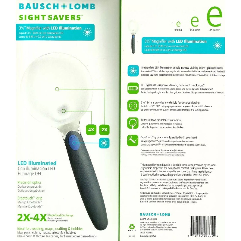 BAUSCH & LOMB SIGHT SAVERS LED MAGNIFIER 2X + 4X