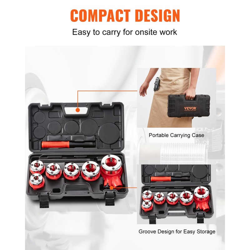 VEVOR Ratchet Pipe Threader Kit with 6 Dies, 1/4" NPT