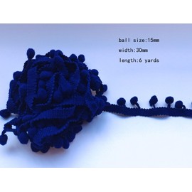 Pom Pom Trim 6 Yards 15mm Ball Fringe Trim for Sewing Accessory Decoration DIY Crafts(Navy Blue, 2301)