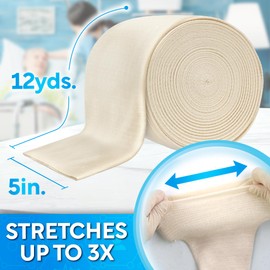 JJ CARE Tubular Bandage, 5” x 12 Yards Stockinette Tubing for Legs and Knees, Tubi Grip Size G Reusable Elastic Bandage Sleeve, Compression Tubes for Upper Thigh and Waist, Rubber Latex w/Cotton