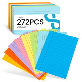 Koogel Index Cards 3x5, 272 Count, Colored Ruled Flash Cards for Studying, 34 Pack of 8, Heavy Weight Lined Notecard Portable Note Taking for Students Teachers School Office Home Supplies, 8 Colors