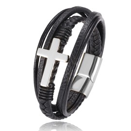 NEHZUS Faith Bracelet for Men for Men Cross Leather and Steel Religious Leather Bracelet, Leather