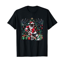 Santa German Shorthaired Pointer Dog Playing Hockey T-Shirt