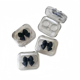 BEDARTIST 4 Pack 3D Design Cute Contact Lens Cases, Travel Eye Contacts Case Box Holder, Contact Lenses Tweezers Remover Tool Solution Bottle Kit for Daily Outdoor (3D Bow, Black)