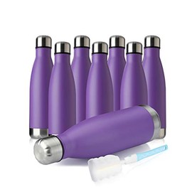 MEWAY 17oz Sport Water Bottle 8 pack Vacuum Insulated Stainless Steel Sport Water Bottle Leak-Proof Double Wall Cola Shape Water Bottle, Keep Drinks Hot & Cold (Purple, 8 pack)