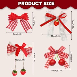 8 Pcs Cherry Strawberry Bow Hair Clips Hair Accessories Christmas Red White Plaid Bow Hairpins Alligator Hair Barrettes for Women Girls