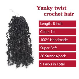 Yanky Twist Crochet Hair, PILLUGER Yaki Twists Hair Micro Spring Twist Braids,9 Packs Pre-looped passion Twist Brown Senegalese With Curls Crochet Synthetic Hair Extensions(1B)