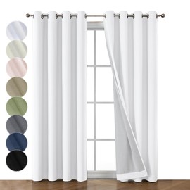 OWENIE Maya 100% Blackout Curtains 84 Inch Length 2 Panels Set, Greyish White Solid Heavy Thermal Insulated Grommets Curtains for Bedroom & Living Room, 2 Panels (Each 52 W x 84 L,Greyish White)