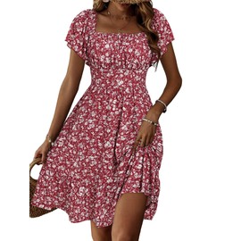 TORARY Sundress Spring Dresses for Women Summer Square Neck Flutter Sleeve Sundresses