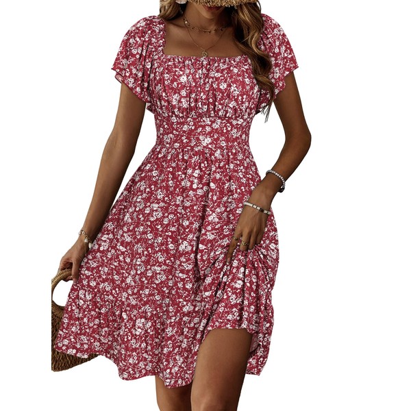 TORARY Sundress Spring Dresses for Women Summer Square Neck Flutter