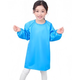 Cielary Kids Art Smocks Waterproof Painting Apron, Long Sleeves Crafting Artist Smock for Toddlers 3-10 Years (Blue, L(6-10 Years))