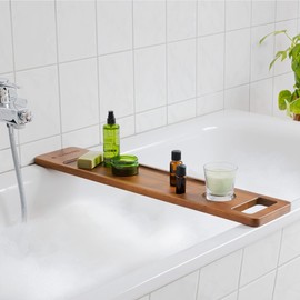Navaris Wood Bath Tray Shelf - Walnut Bathtub Tray Caddy Tub Holder for Tablet, Books, Candles, Massage Oil - Real Walnut Wood with Simple Design