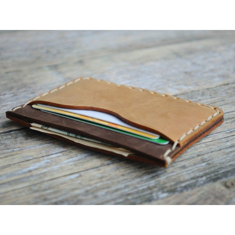 Tan Brown and Dark Brown Leather Wallet. Credit Card Case,