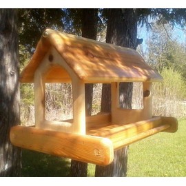 Very Large Hanging Cedar Wood Fly Through Platform Bird Feeder or Squirrel Feeder