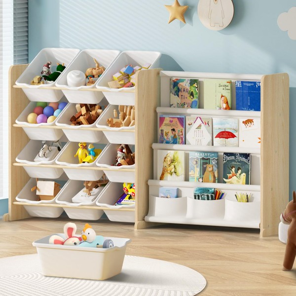 EXPERLAM Kids Toy Storage Organizer - Toy Organizer with Bookshelf,
