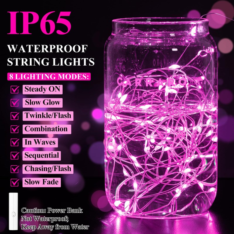 Lakumu Rechargeable String Lights Battery Operated, Battery Powered Copper Wire
