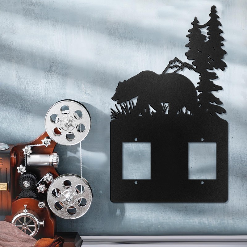 Metal Bear Light Switch Cover Moose Tree Mountain Elk Black