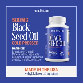 Black Seed Oil Capsules, 500 Mg, Cold Pressed High Potency Digestive Aid, 90 Count 100% Non GMO Pure Black Cumin Seed Oil Capsules