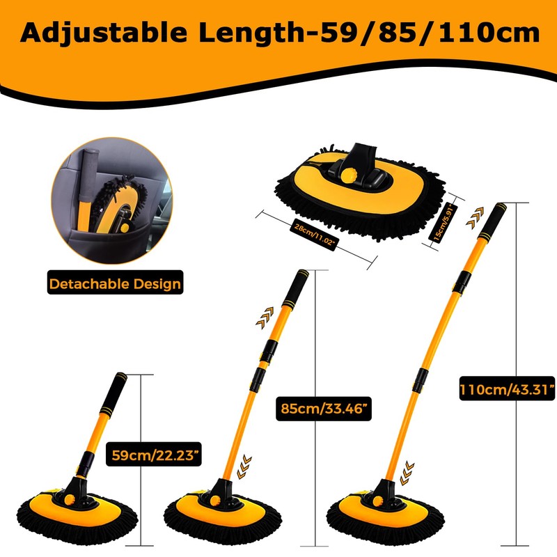 15°Curved Car Wash Brush with Long Handle 43" Extension Pole