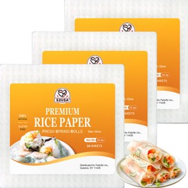 52USA Square Rice Paper, 3 Pack, White Rice Paper Wrappers, Fresh Spring Roll Wrappers & Dumplings-102 Sheets, Gluten-Free Wonton Wrappers, Vegan, Low Carb, Vietnamese Rice Wraps (22cm, 36 oz)