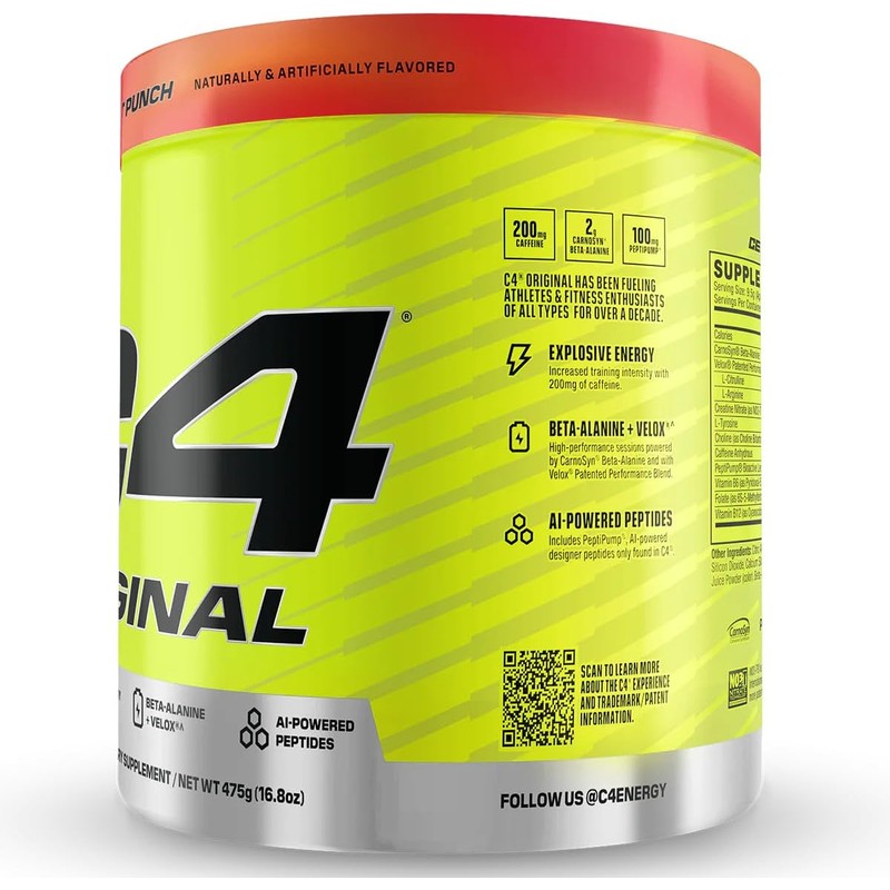 C4 Original Suplemento Pre-Entrenamiento, 50 Porciones, 455g, con Beta-Alanina y