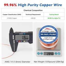 Copper Wire 99.95% Pure – 14 Gauge 1.6mm – 46 Feet, 0.55 Pound Spool – C11000 Soft Copper Wire Craft Wire for Gardening, Electroculture, Jewelry Making, Beading, Ground Wire & DIY (14 Gauge, 0.55 LB)