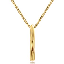 CyxenNova Men's Necklace Men's Stainless Steel Gold Chain Men's with Rectangle Pendant, Byzantine Chain Silver, Men's Titanium Steel Jewellery Men's Gifts, Gold, No Gemstone