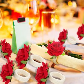 Set of 24 Valentine's Rose Napkin Rings Red Rose Napkin Rings Red Handicraft Flower Napkin Rings Pink Flower Napkin Holder Wedding Napkin Holder Table Decoration for Mother Day Party