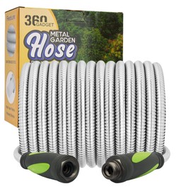 360 GADGET Garden Hose - Water Hose 25 FT with Swivel Handle, Flexible, Heavy Duty, No Kink, Lightweight Metal Hose for Outdoor, Yard, 304 Stainless Stee