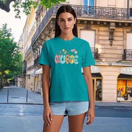 TUPOSU Nurse Shirts for Women Nurse Life T-Shirt Nurse Appreciation Week Tee Tops Cyan