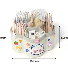 aiyawen Pen Holder for Desk, 360°Rotating Pencil Pen Holder, Desk Pen Organizer with 6 Slots, Large-capacity Desk Organizer, Pencil Holder for Desk, Office, School, Home Use (Green)