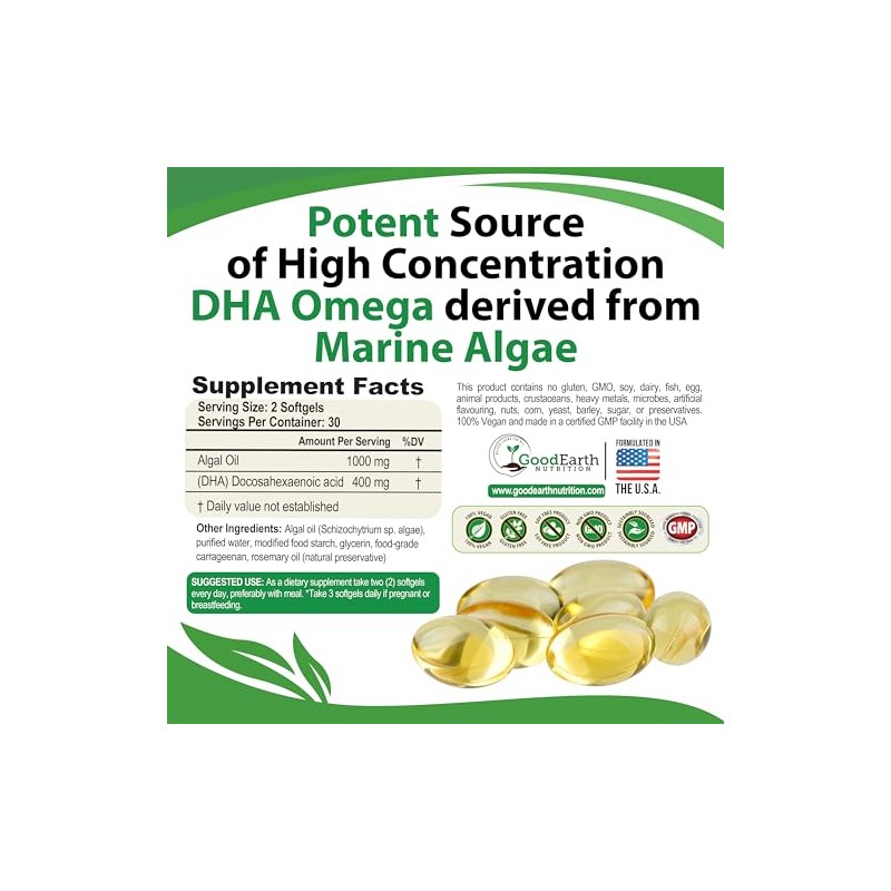 Vegan Omega 3 - Potent Plant Based Algal DHA derived