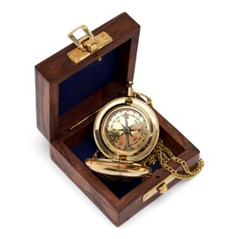 NKlaus 5 cm compass pocket watch shape made of brass in wooden box tracking compass direction indicator 11674