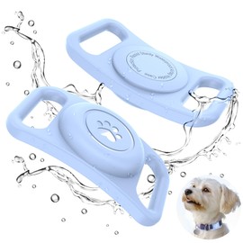 [2 Pack] Waterproof AirTag Dog Collar Holder Case, Silicone Full-Body Protection, Soft Lightweight Stretchable Design for Dog Collars (LightBlue)