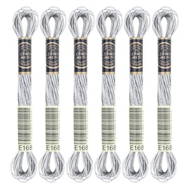 6 Skeins Embroidery Thread, Metallic Silver Embroidery Floss Friendship Bracelet String, Polyester Cross-Stitch Threads Friendship Bracelet String for Hand Embroidery, String Art