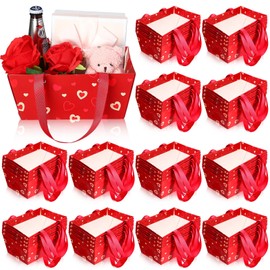 Glenmal 50 Pcs Basket for Gifts with Handles Empty Kraft DIY 9.8 x 6.5 x 4.3'' Party Gift Basket Bulk Market Tray for Wedding Party Christmas Gift Packages Wrap Anniversary Display