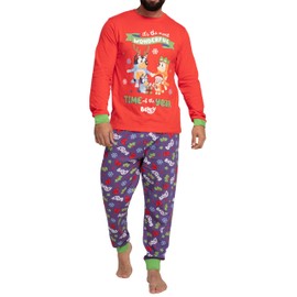 Bluey Pyjamas | Heeler Family Mens Christmas Pyjamas | Long Sleeve Mens Pyjamas | Red Small