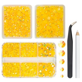 qiipii 3 Boxes 5070PCS Orange Yellow AB Resin Rhinestones for Crafting 2mm 3mm 4mm 5mm 6mm Flatback Jelly Stones Gems Diamonds Crystals Charms for Nails Face Eyes Makeup Tumblers Bottles Mugs Crafts