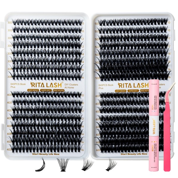 RITALASH Lash Extension Kit DIY 640pcs Lash Clusters Eyelash Extension