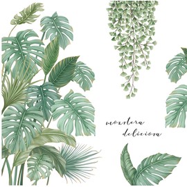 KAIYAYA Pack of 2 Wall Stickers Plants Tropical Leaves Wall Stickers Hallway Wall Stickers Green Nature Jungle Bedroom Wall Sticker Living Room Children's Room Decoration, Spring Wall Sticker for